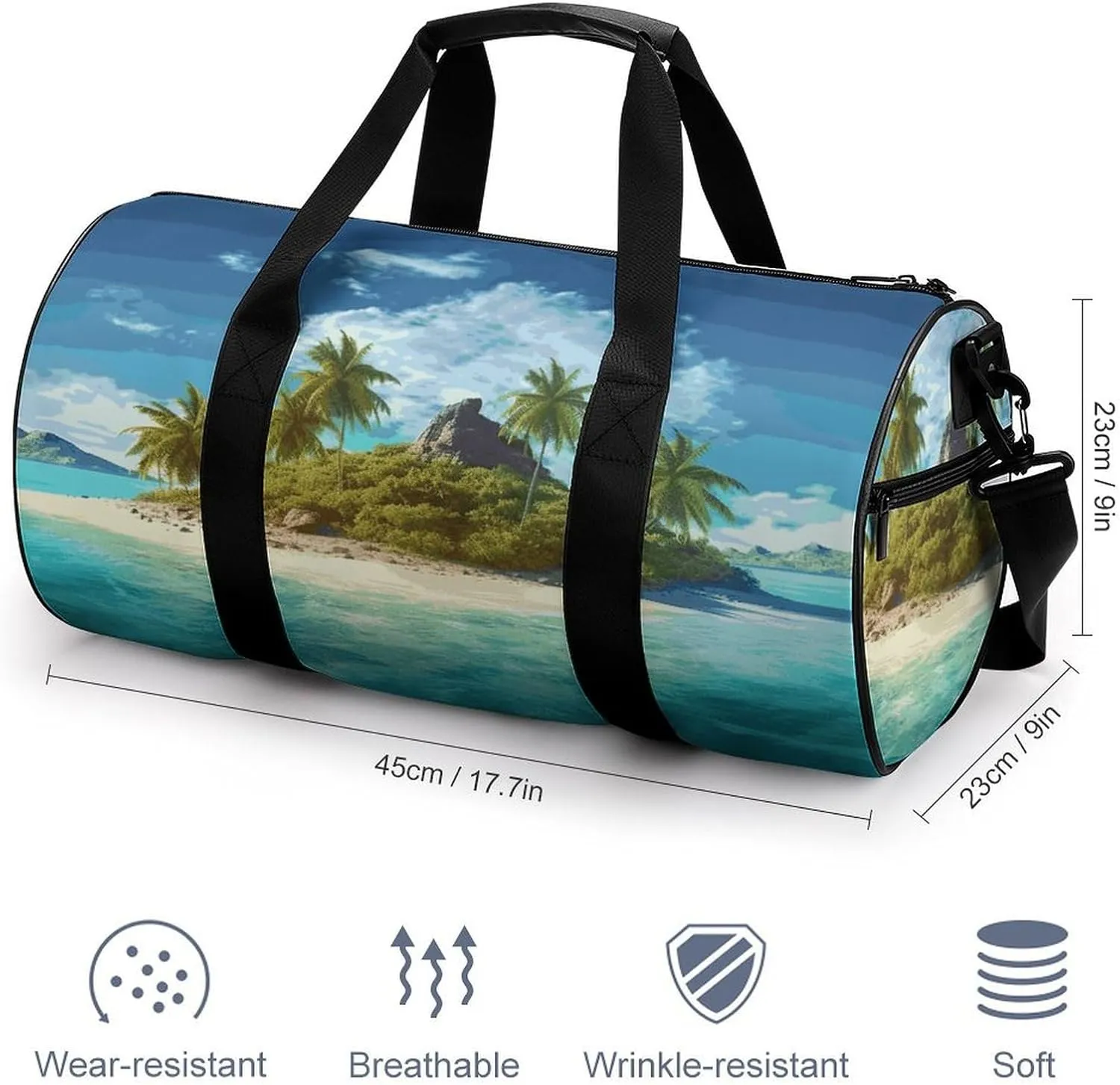 Gym Bags Small Tropical Island Duffel Bag Overnight Bag with Shoe Compartment Carryon Bag for Men Women