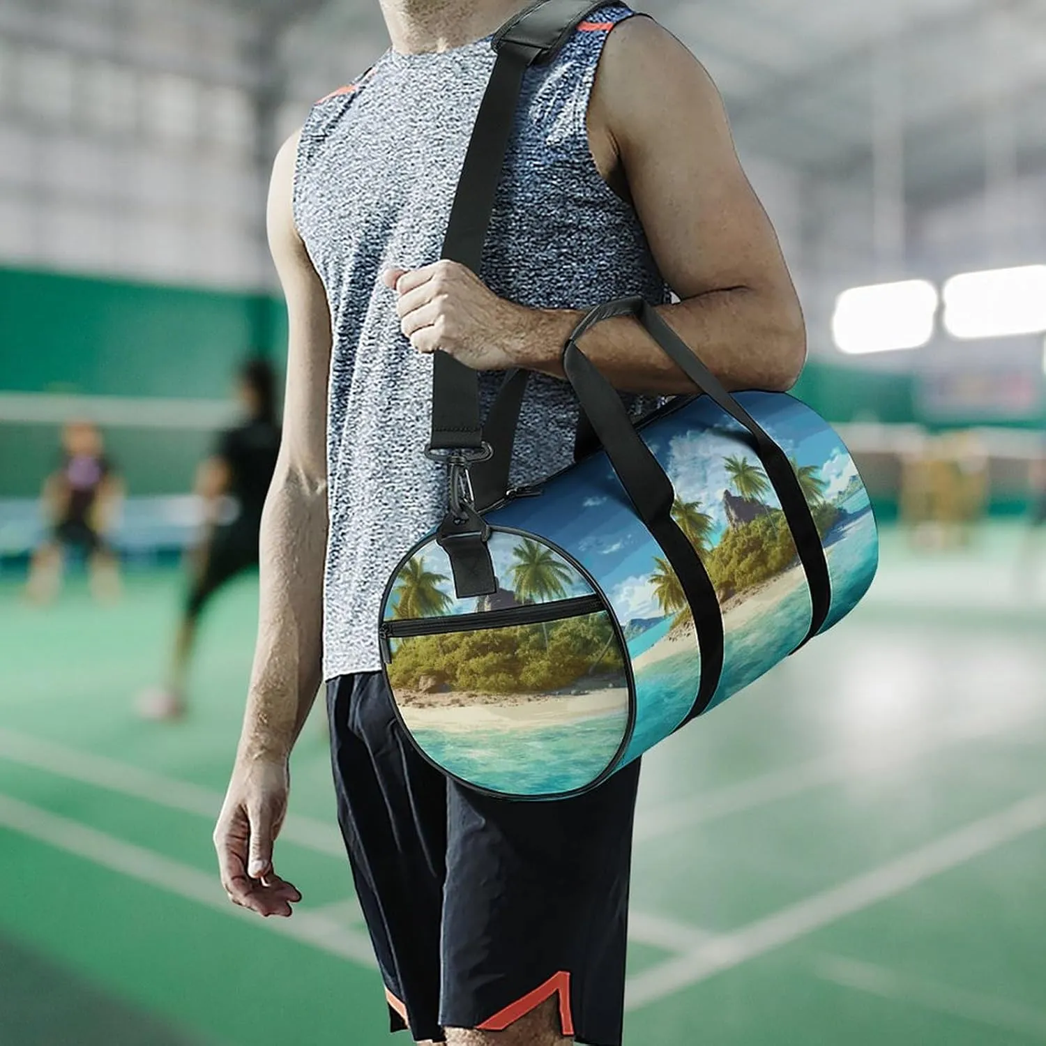 Gym Bags Small Tropical Island Duffel Bag Overnight Bag with Shoe Compartment Carryon Bag for Men Women