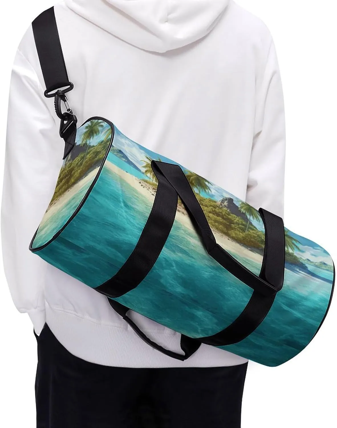 Gym Bags Small Tropical Island Duffel Bag Overnight Bag with Shoe Compartment Carryon Bag for Men Women