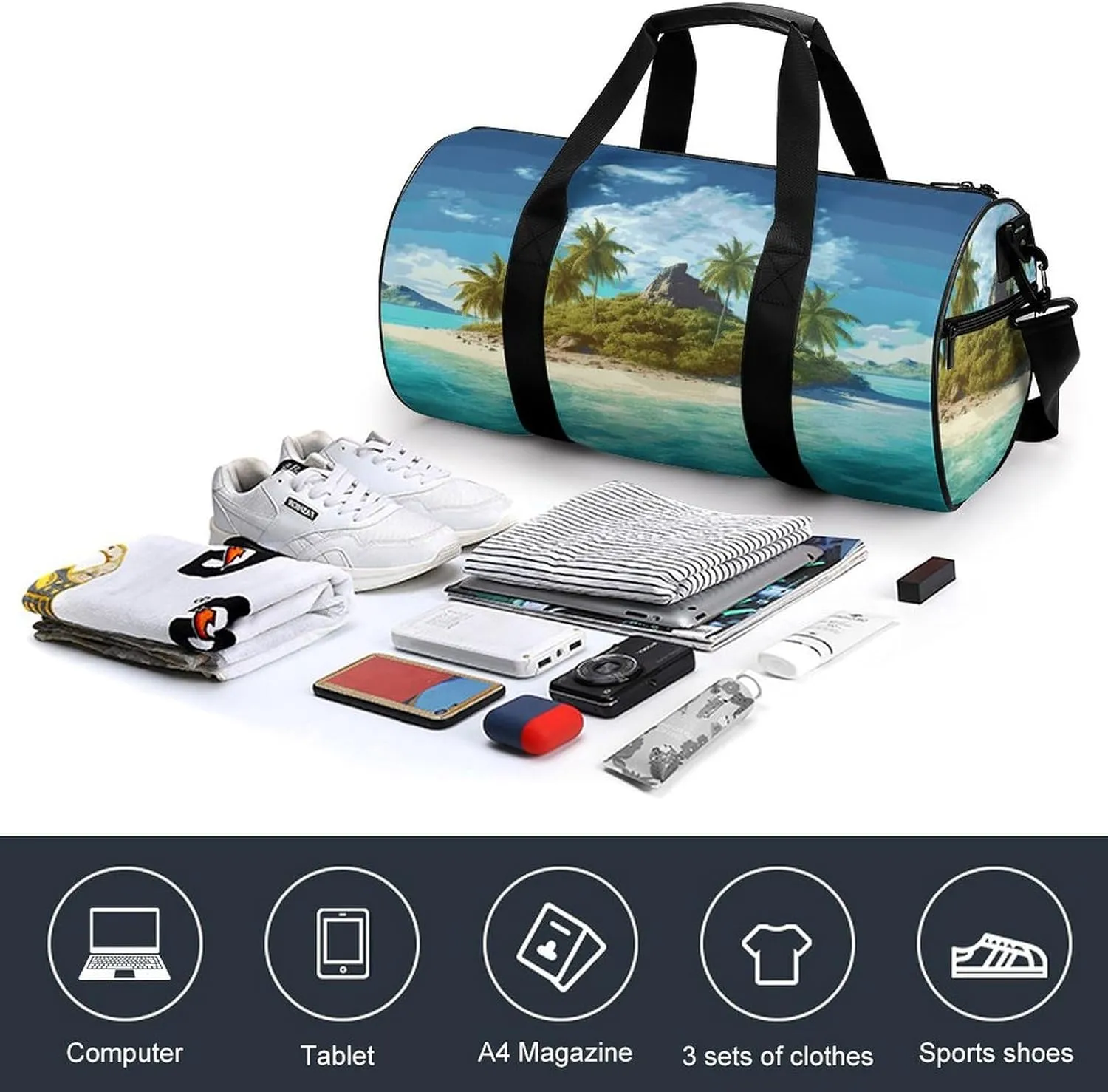 Gym Bags Small Tropical Island Duffel Bag Overnight Bag with Shoe Compartment Carryon Bag for Men Women