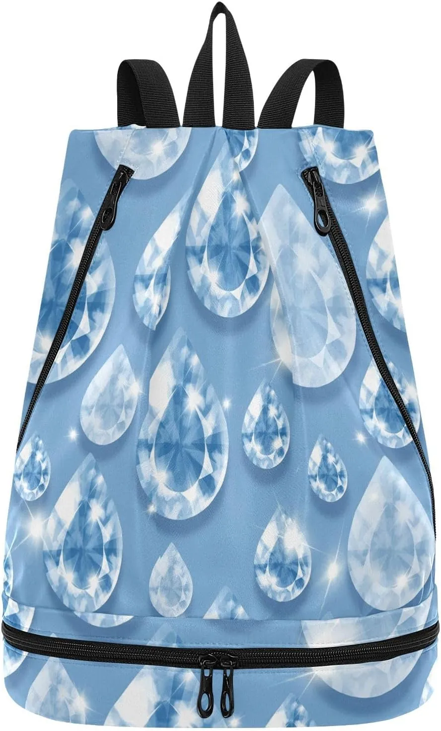 Gym Drawstring Bags Daypacks Backpack Purse Casual Knapsack Shoulder Bag Sitting Rucksack Swimming Equipment Bags Print Glitter Blue Rain Droplet Gems Seamless