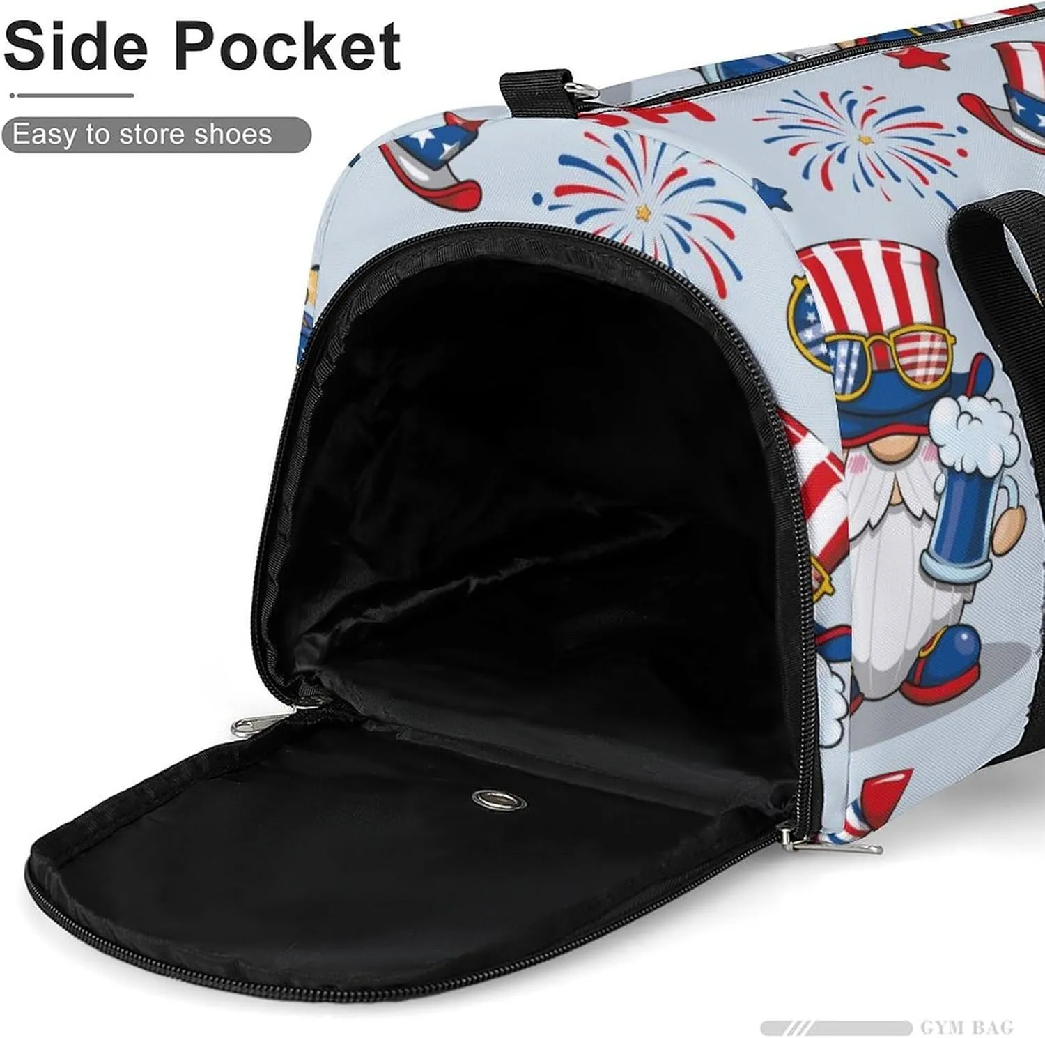 Gym Duffel Bag with Shoe Compartment Wet Pocket, 4th July America Cute Travel Bag for Men Women