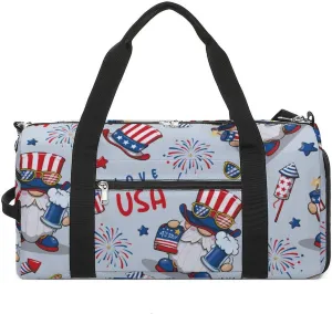 Gym Duffel Bag with Shoe Compartment Wet Pocket, 4th July America Cute Travel Bag for Men Women