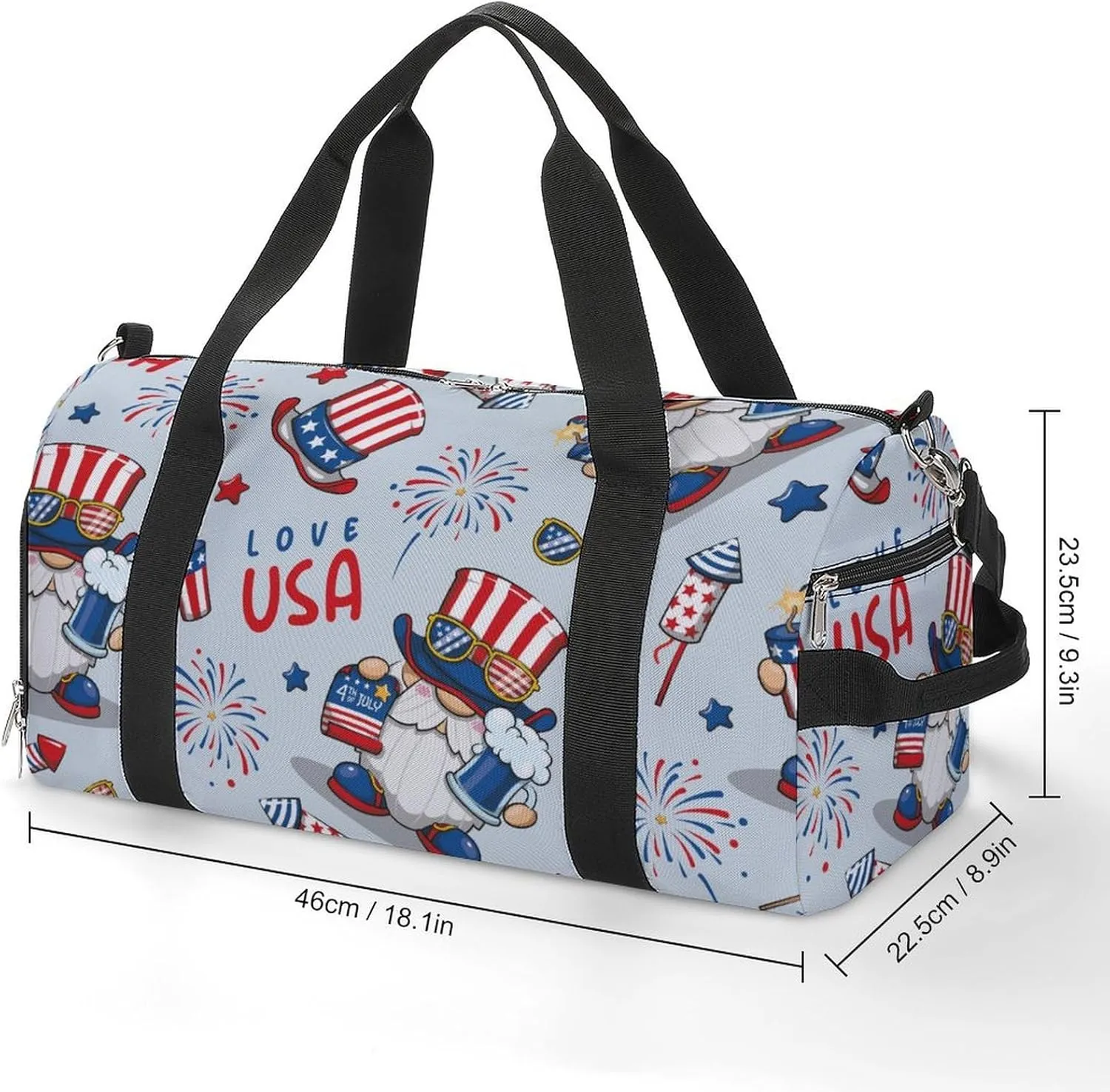 Gym Duffel Bag with Shoe Compartment Wet Pocket, 4th July America Cute Travel Bag for Men Women