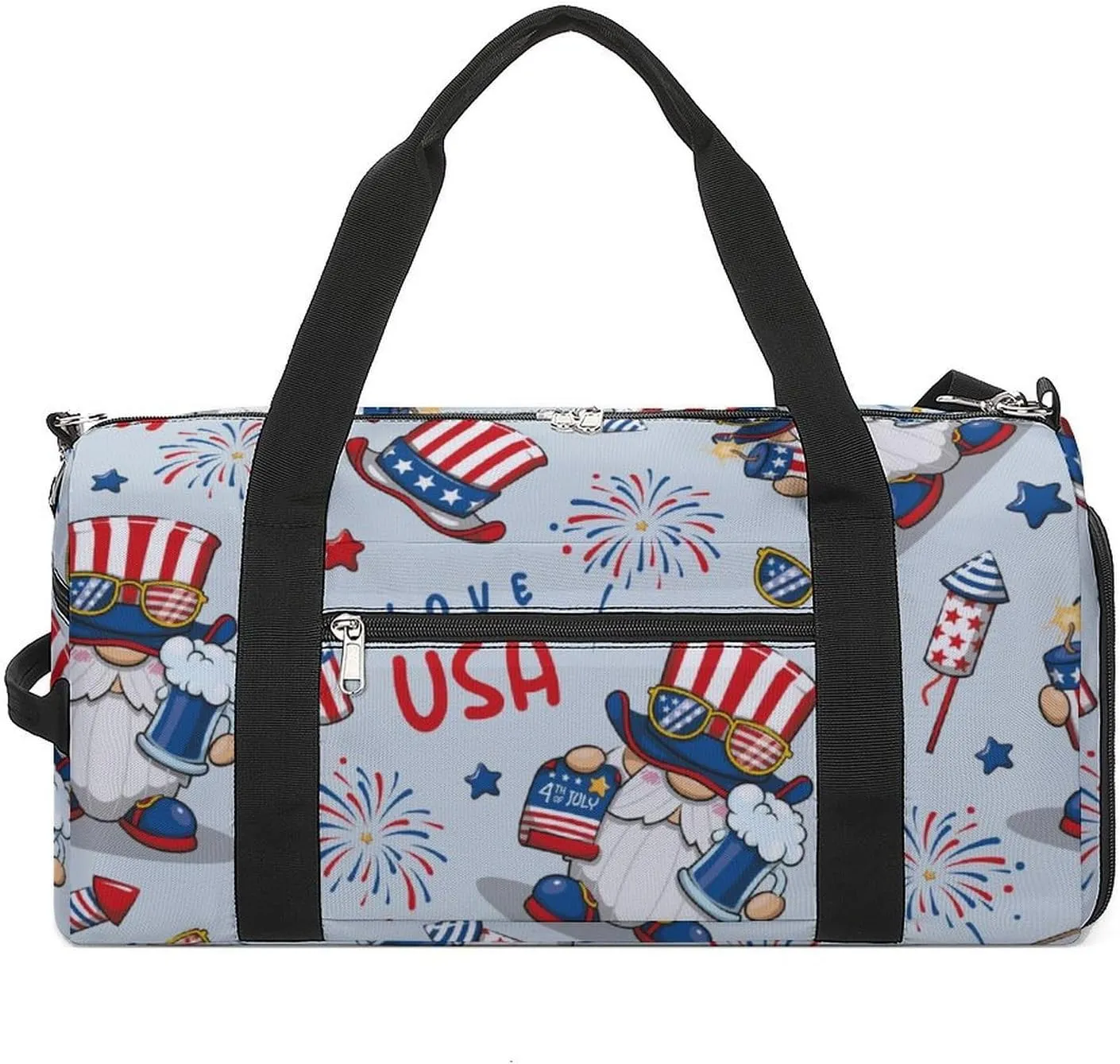 Gym Duffel Bag with Shoe Compartment Wet Pocket, 4th July America Cute Travel Bag for Men Women