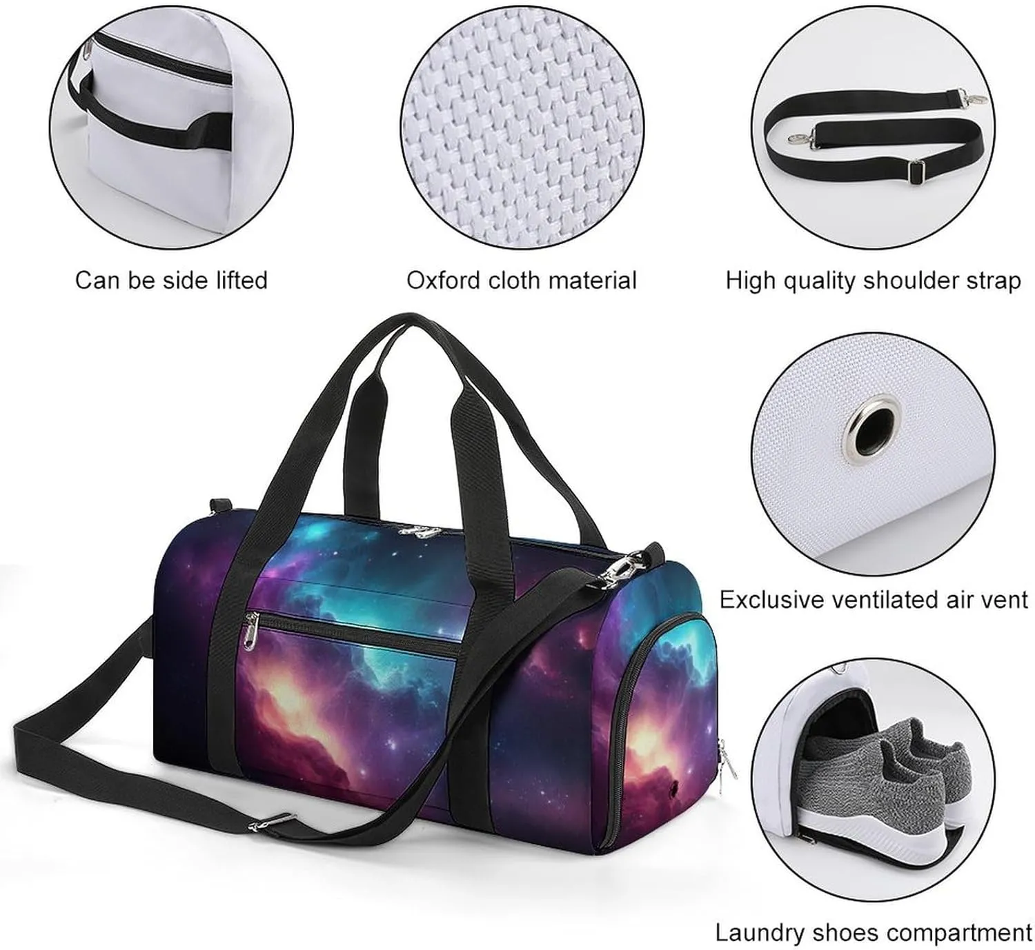 Gym Duffel Bag with Shoe Compartment Wet Pocket, Abstract Universe Travel Bag for Men Women, style-4