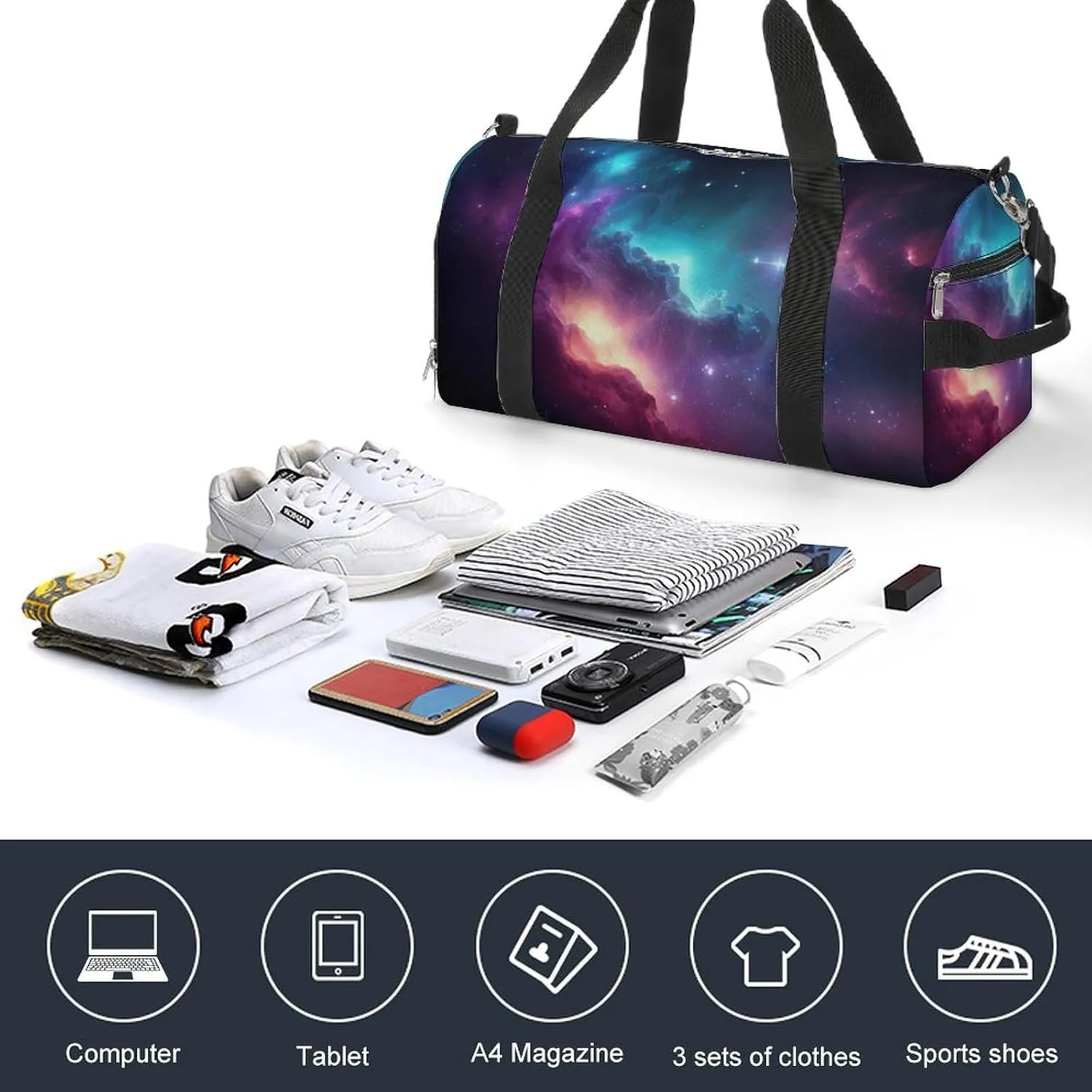 Gym Duffel Bag with Shoe Compartment Wet Pocket, Abstract Universe Travel Bag for Men Women, style-4
