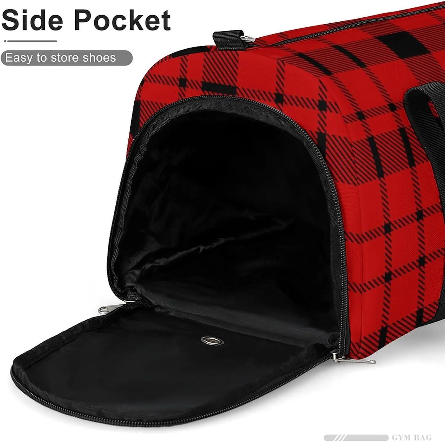 Gym Duffel Bag with Shoe Compartment Wet Pocket, Black Red Plaids Travel Bag for Men Women