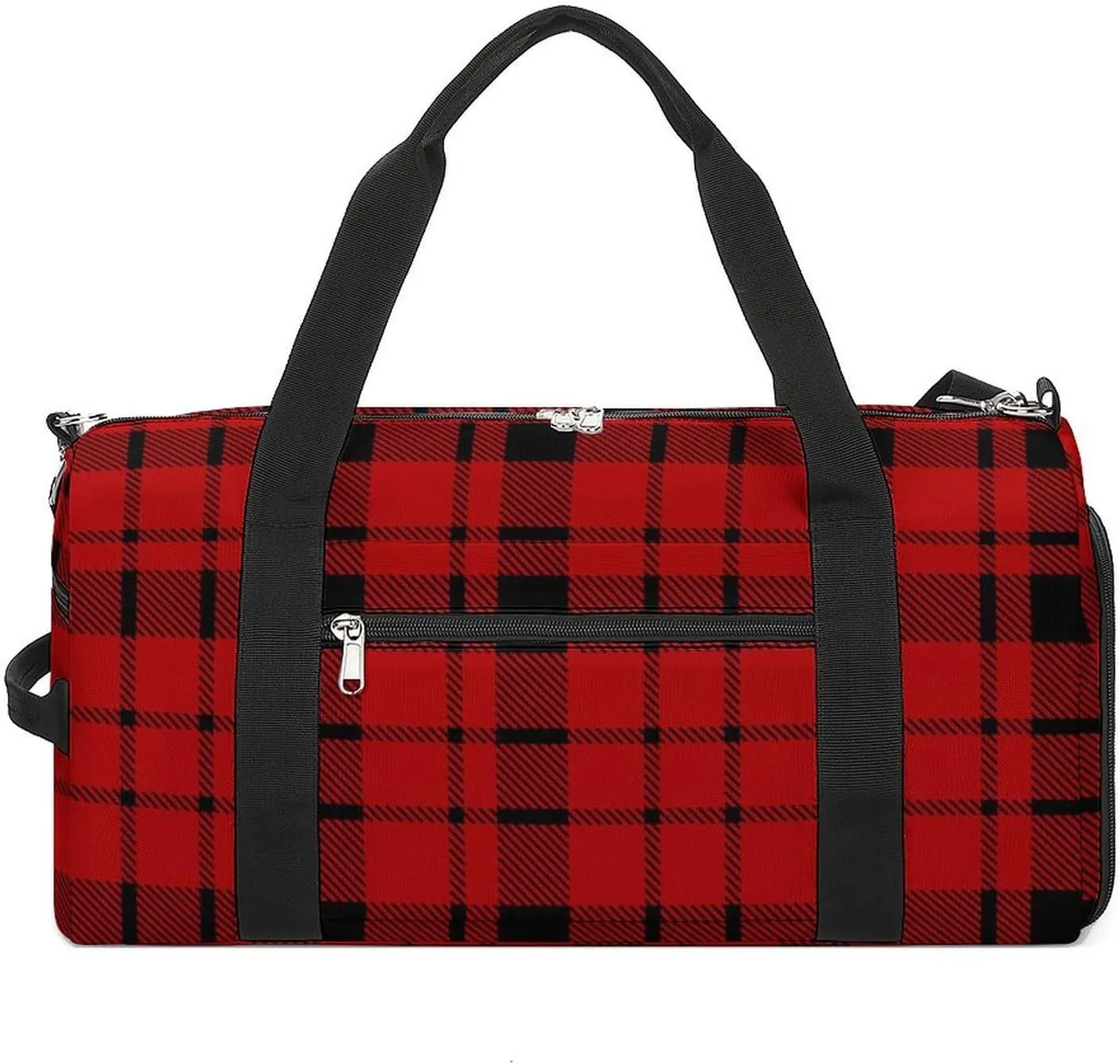 Gym Duffel Bag with Shoe Compartment Wet Pocket, Black Red Plaids Travel Bag for Men Women