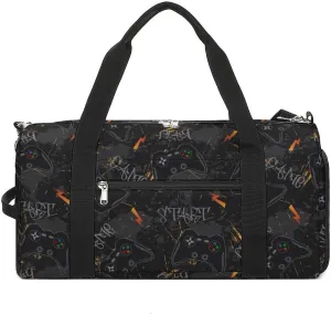 Gym Duffel Bag with Shoe Compartment Wet Pocket, Guys with Game Joysticks Travel Bag for Men Women