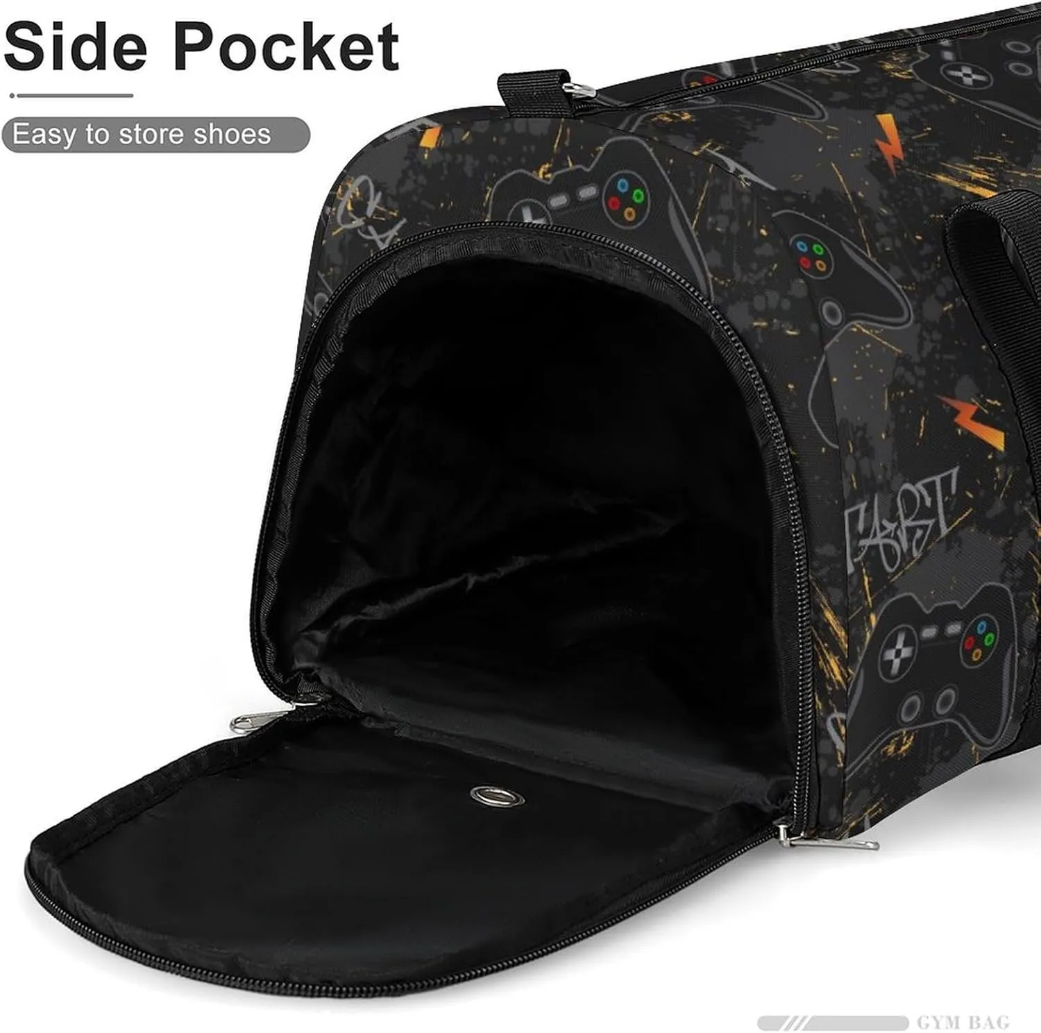 Gym Duffel Bag with Shoe Compartment Wet Pocket, Guys with Game Joysticks Travel Bag for Men Women