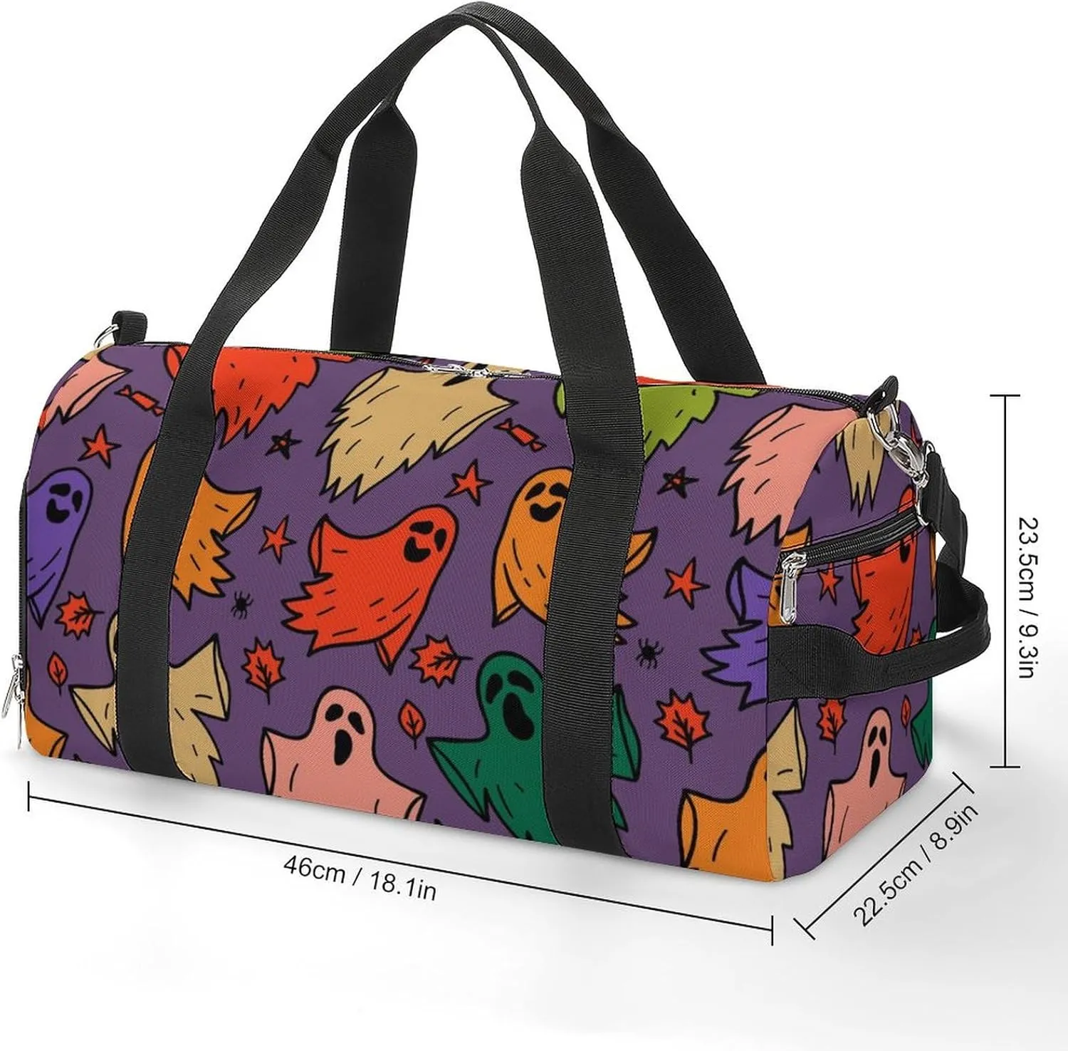 Gym Duffel Bag with Shoe Compartment Wet Pocket, Halloween Cute Ghosts Travel Bag for Men Women