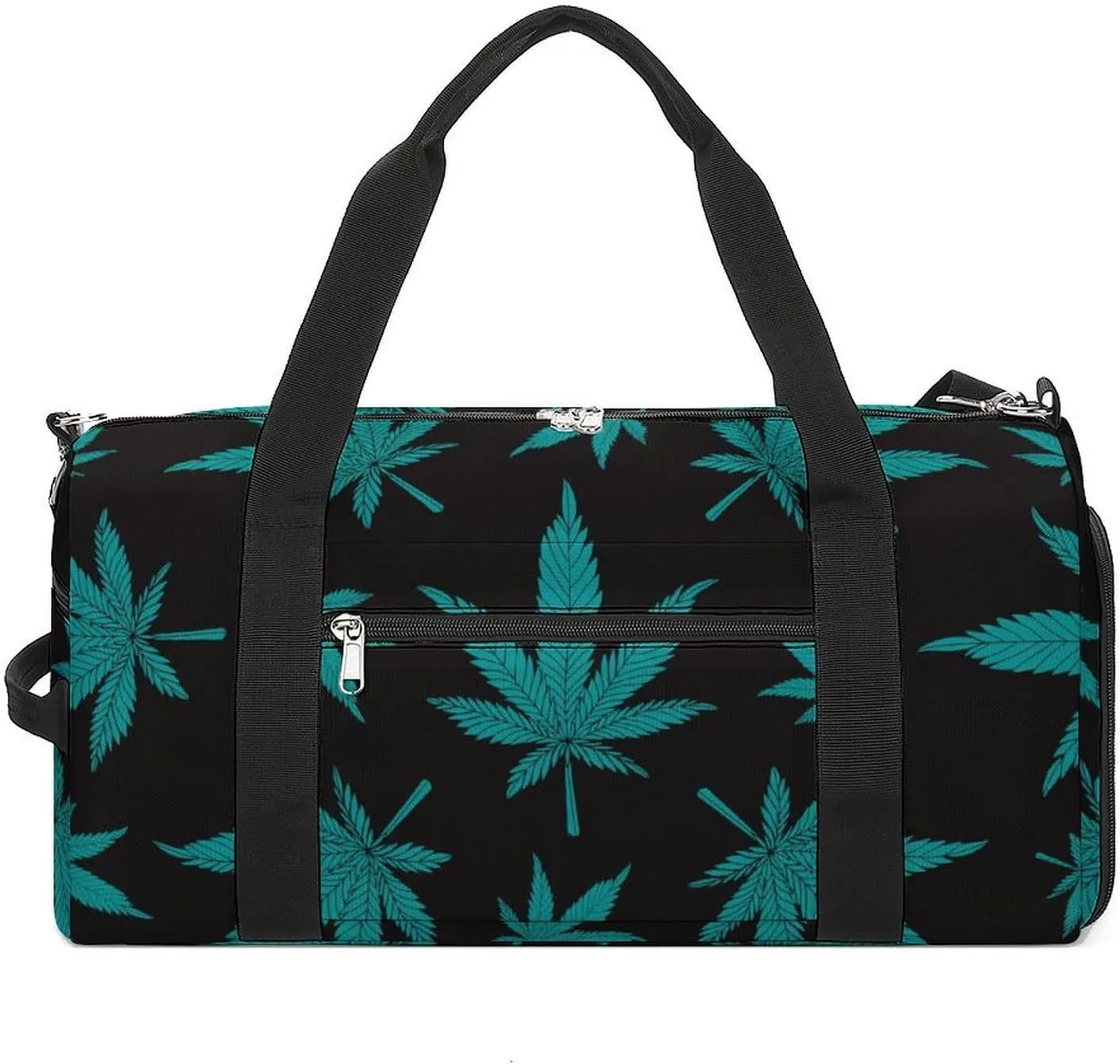Gym Duffel Bag with Shoe Compartment Wet Pocket, Hemps Leaf Travel Bag for Men Women