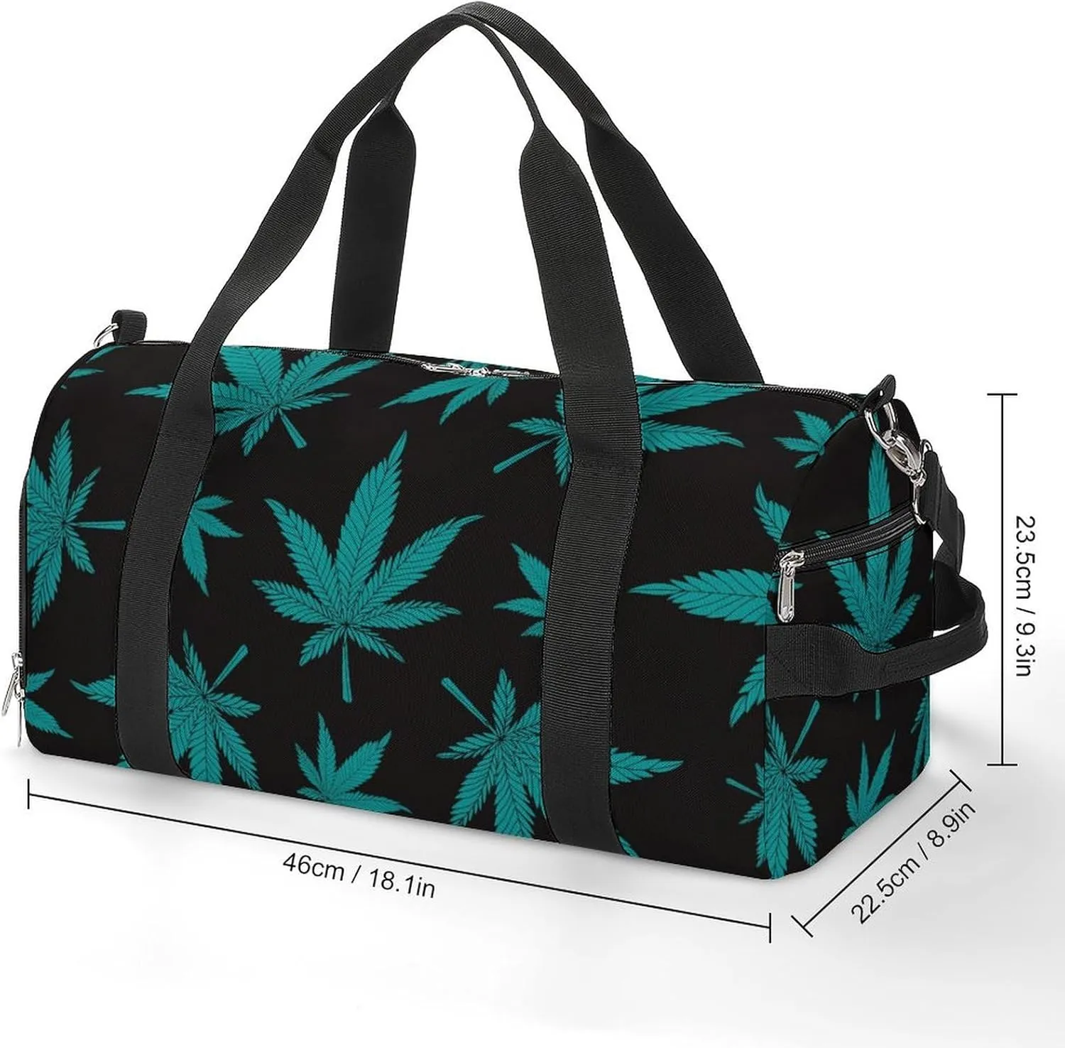 Gym Duffel Bag with Shoe Compartment Wet Pocket, Hemps Leaf Travel Bag for Men Women