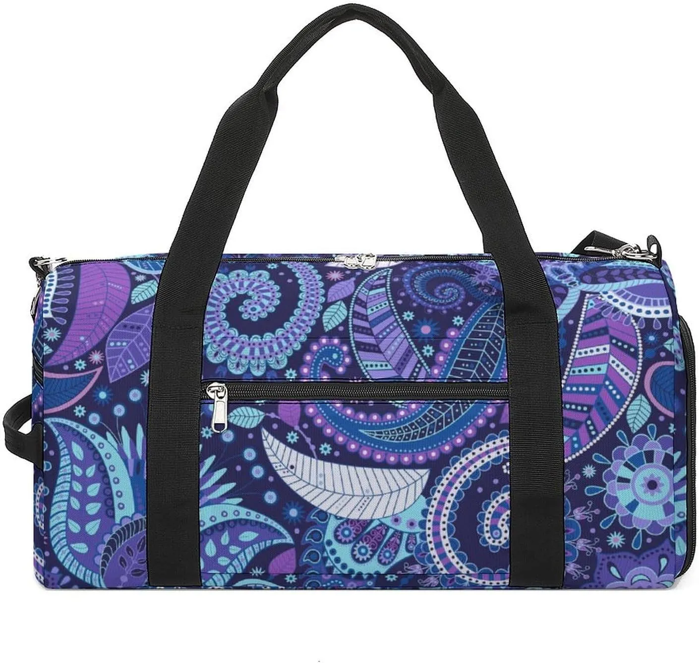 Gym Duffel Bag with Shoe Compartment Wet Pocket, Indian Paisley Travel Bag for Men Women