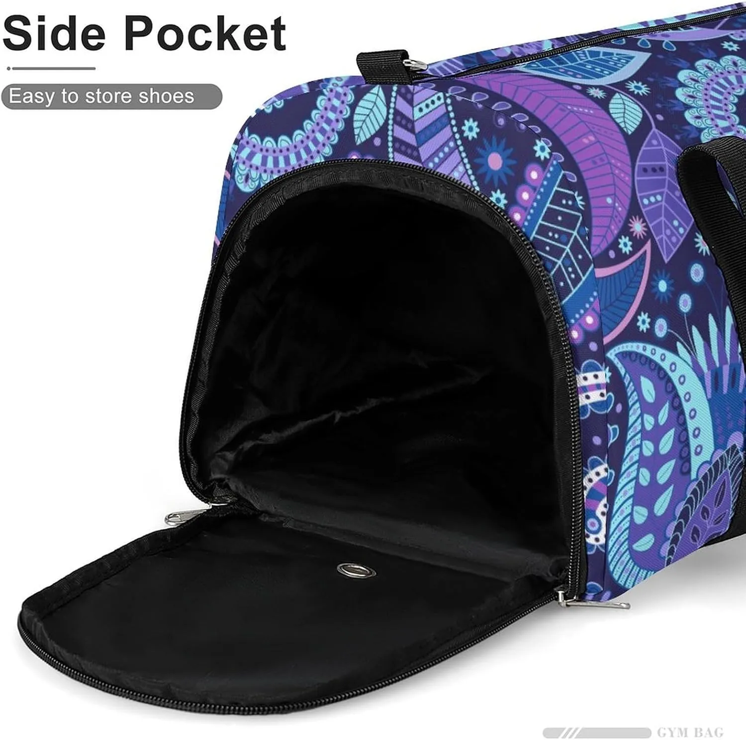Gym Duffel Bag with Shoe Compartment Wet Pocket, Indian Paisley Travel Bag for Men Women
