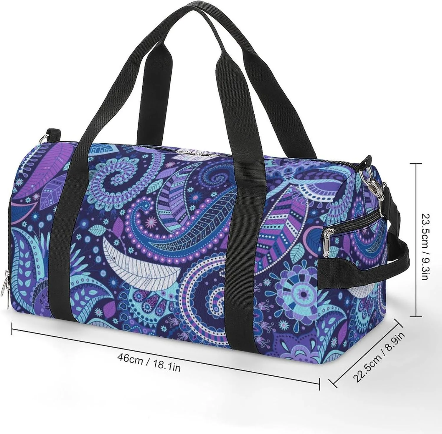 Gym Duffel Bag with Shoe Compartment Wet Pocket, Indian Paisley Travel Bag for Men Women
