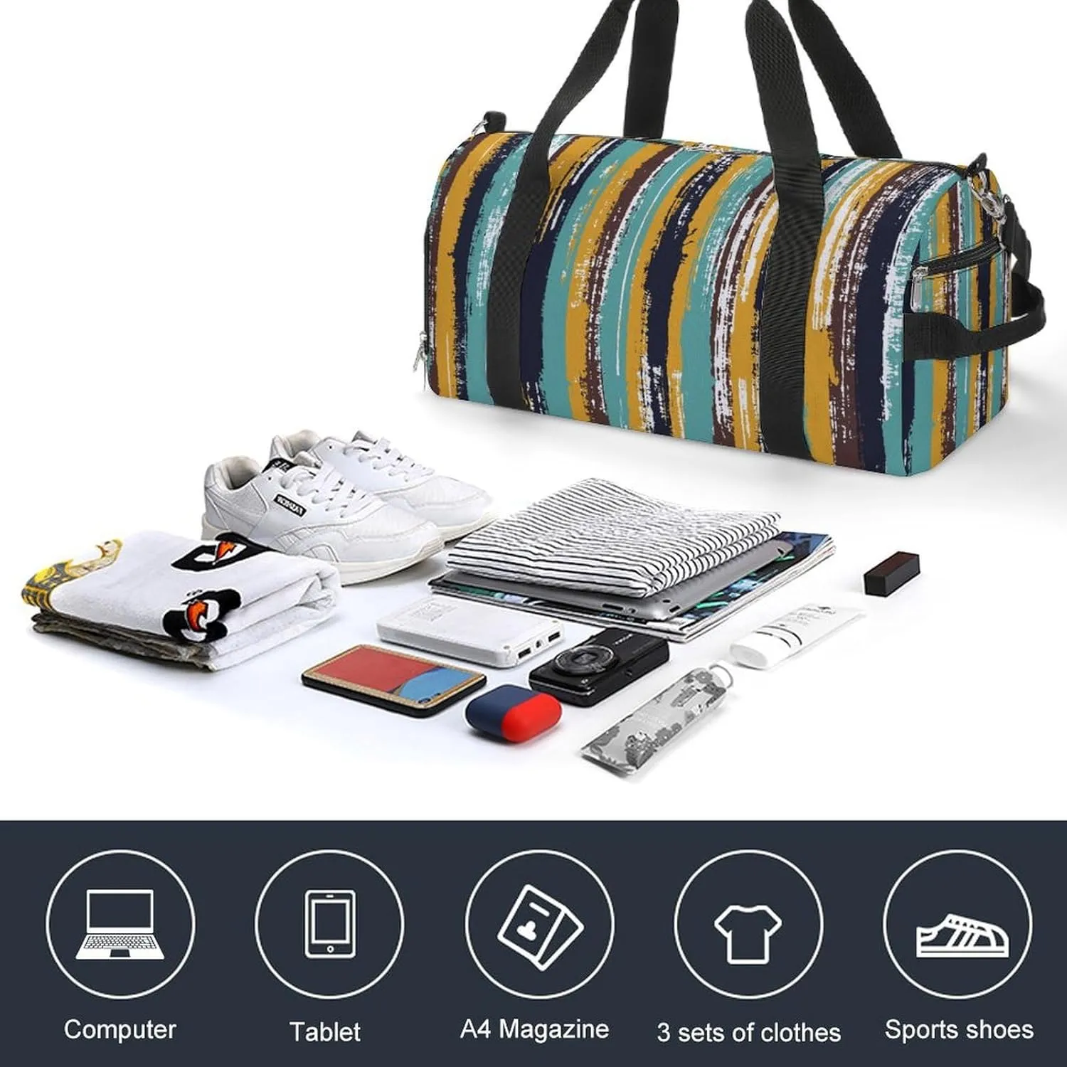 Gym Duffel Bag with Shoe Compartment Wet Pocket, Old Style Travel Bag for Men Women
