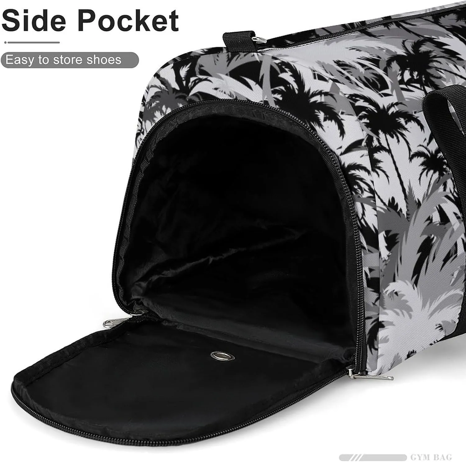 Gym Duffel Bag with Shoe Compartment Wet Pocket, Tropical Tree Black And White Travel Bag for Men Women