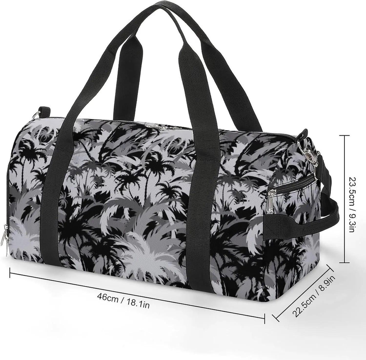 Gym Duffel Bag with Shoe Compartment Wet Pocket, Tropical Tree Black And White Travel Bag for Men Women