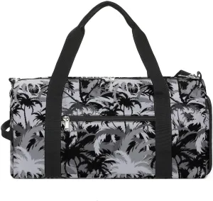 Gym Duffel Bag with Shoe Compartment Wet Pocket, Tropical Tree Black And White Travel Bag for Men Women