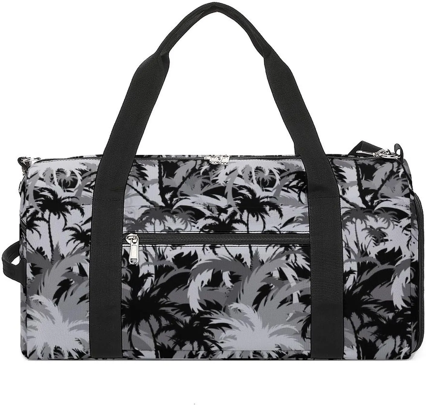Gym Duffel Bag with Shoe Compartment Wet Pocket, Tropical Tree Black And White Travel Bag for Men Women