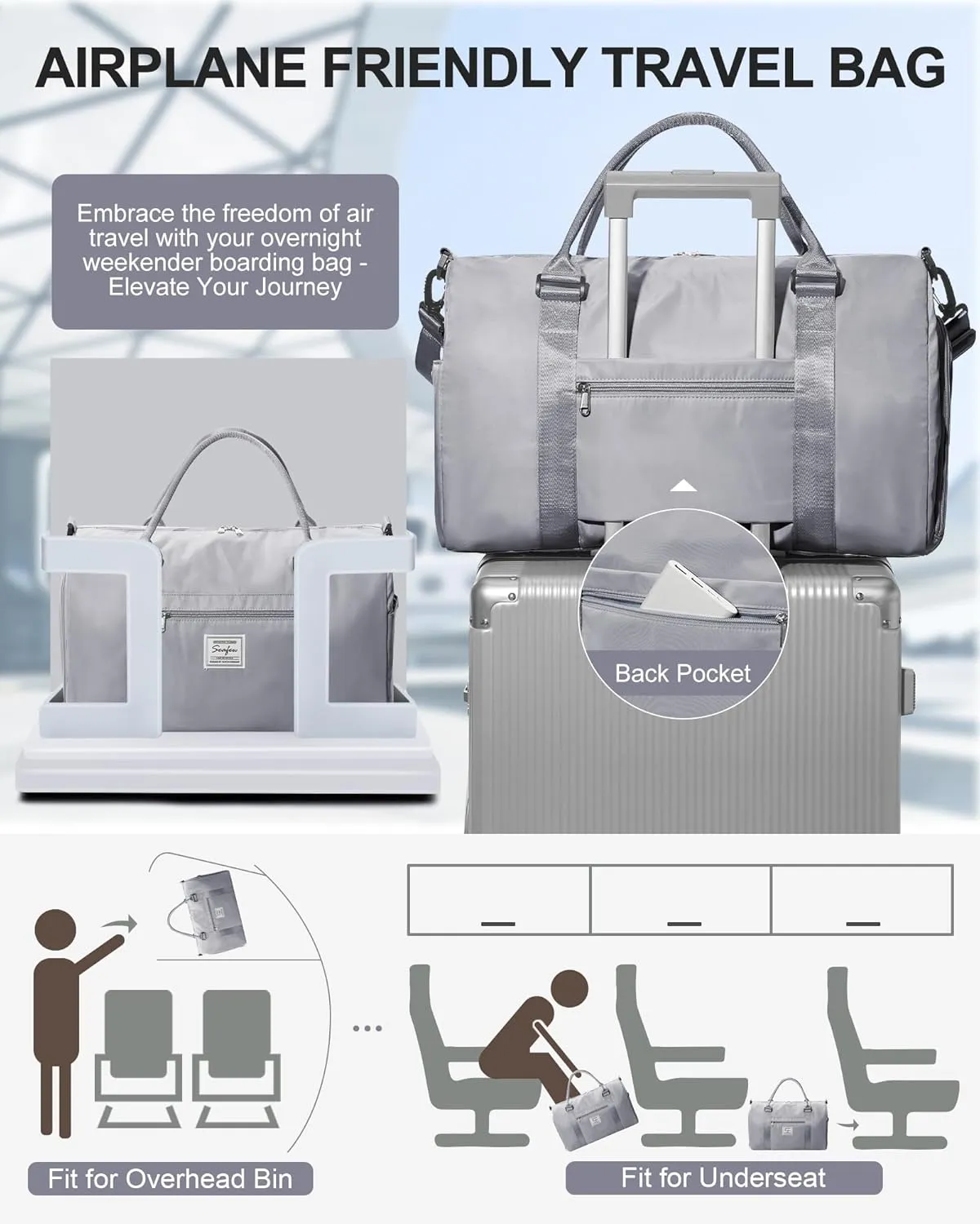 Gym Duffel With Shoes Compartment and Wet Pocket - Travel Bag for Women and Men - Waterproof Weekend Overnight Carry-on With Toiletry Bag for Sport, Plane, Hospital - Holdall Tote