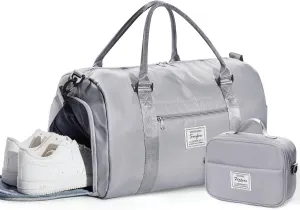 Gym Duffel With Shoes Compartment and Wet Pocket - Travel Bag for Women and Men - Waterproof Weekend Overnight Carry-on With Toiletry Bag for Sport, Plane, Hospital - Holdall Tote