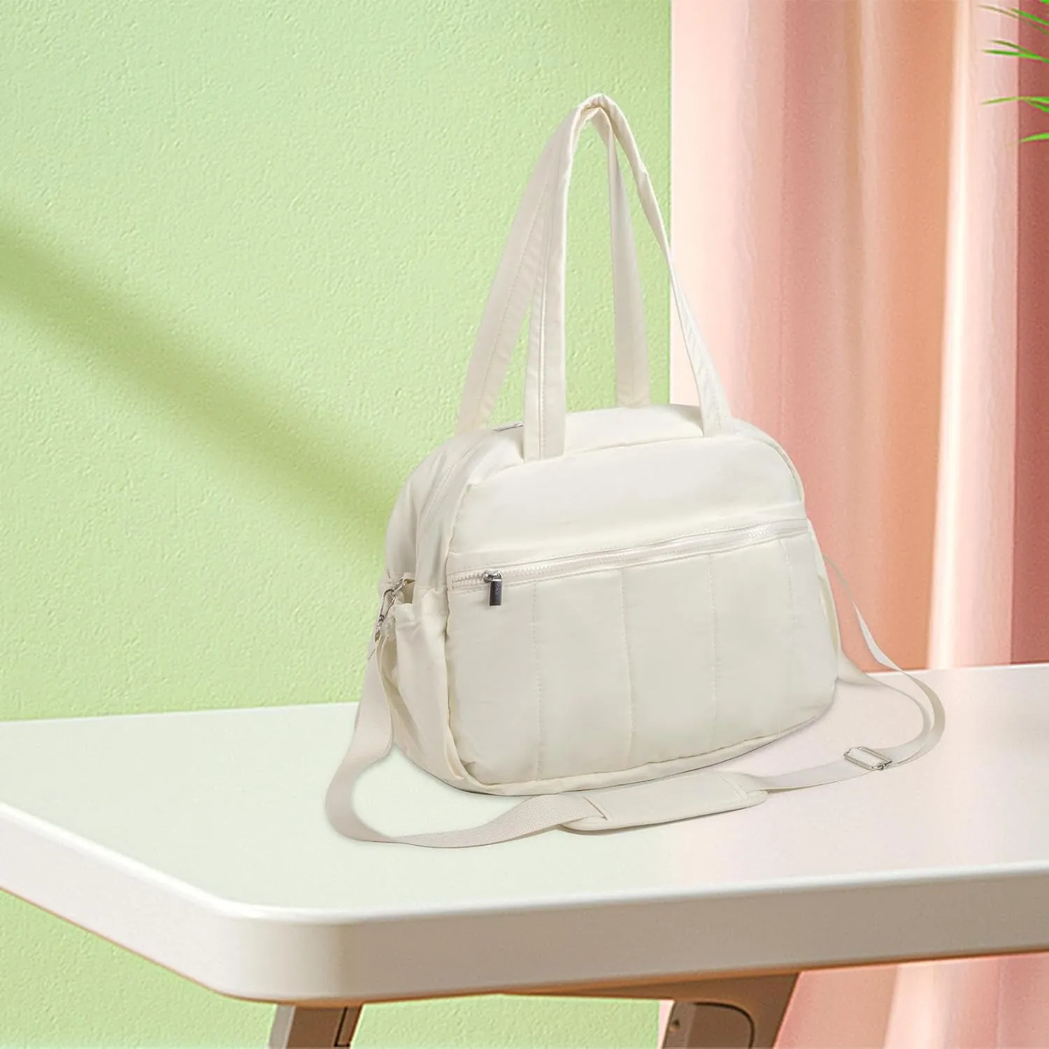 Gym Tote Bag Weekend Bag Portable Dry Wet Separation Bag Multiuse Sport Bag Sports Duffels for Vacation Business Trip Holiday, White