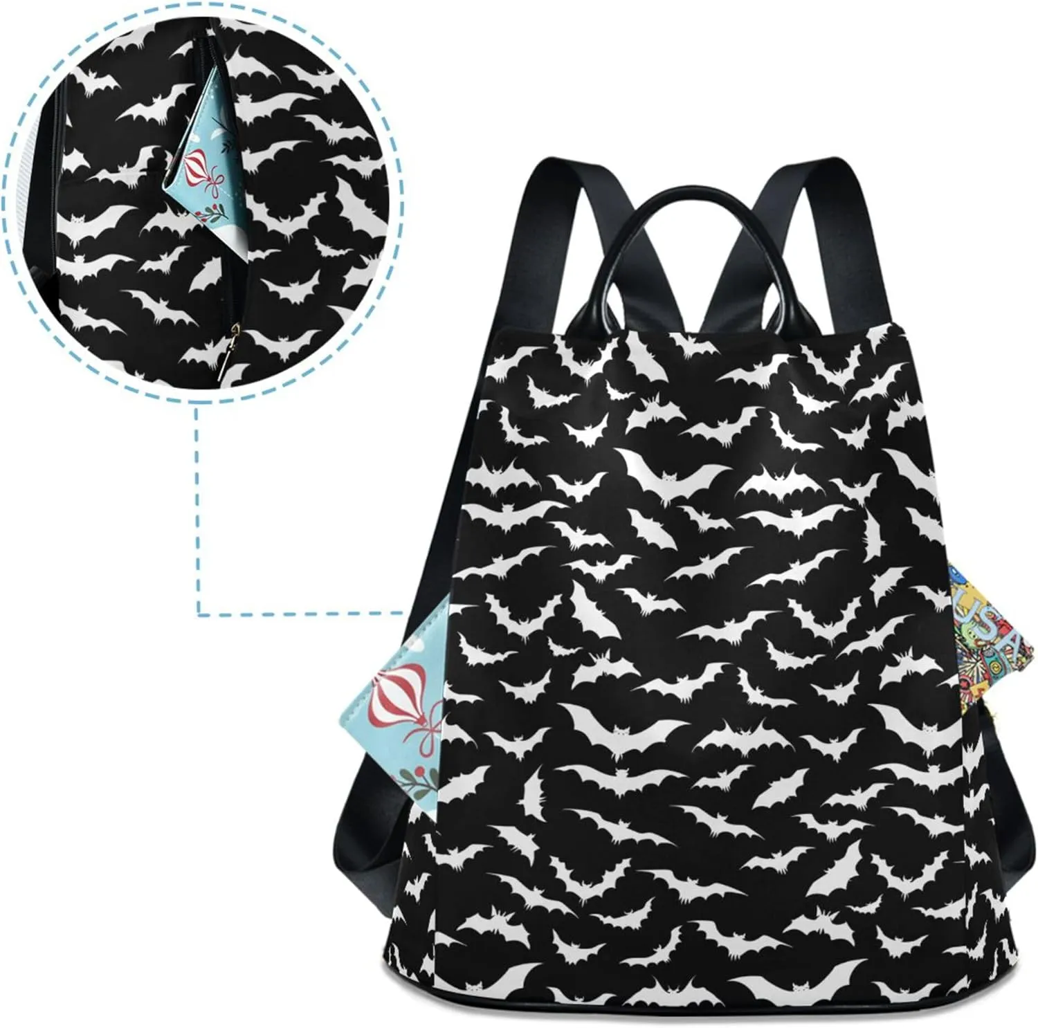 Halloween Bat Backpack Purse for Women Nylon Anti-theft Travel Backpack Fashion Back Pack Shoulder Bag