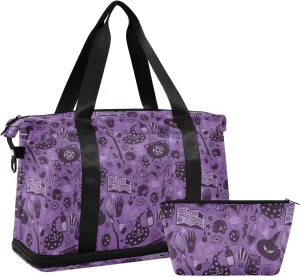 Halloween Witch Sports Gym Bag with Waterproof Dry Wet Pocket, Travel Duffel Bag for Women Men，Workout Bag Fits Yoga, Swimming