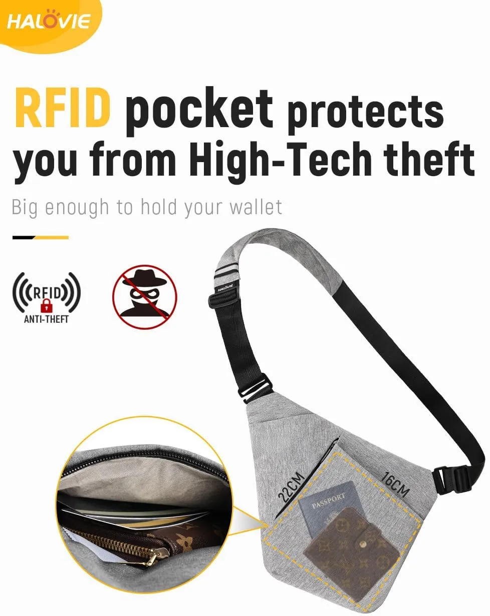 HALOVIE Anti Theft Bag Travel Slim Bags RFID Blocking Backpack Sling Bag Crossbody Purse for Women Men