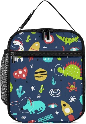 Hand Drawing Dinosaur in Space Reusable Lunch Bag Insulated Portable Lunch Box Bag Leak Proof Dining Bag Lunch Box Container Tote Pattern95
