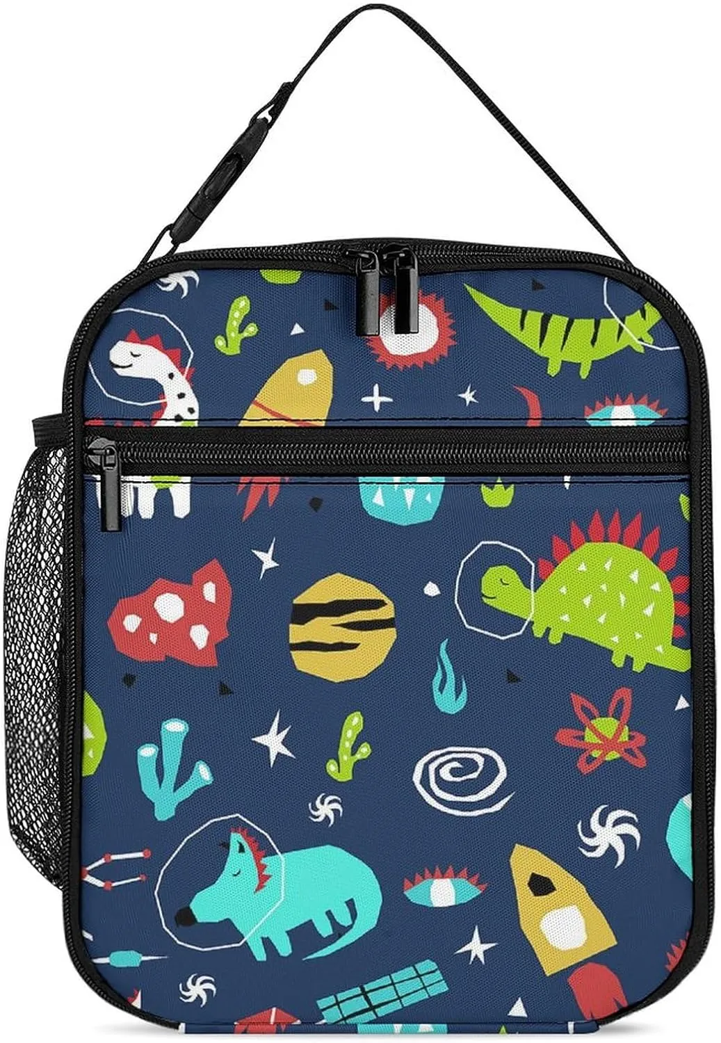 Hand Drawing Dinosaur in Space Reusable Lunch Bag Insulated Portable Lunch Box Bag Leak Proof Dining Bag Lunch Box Container Tote Pattern95