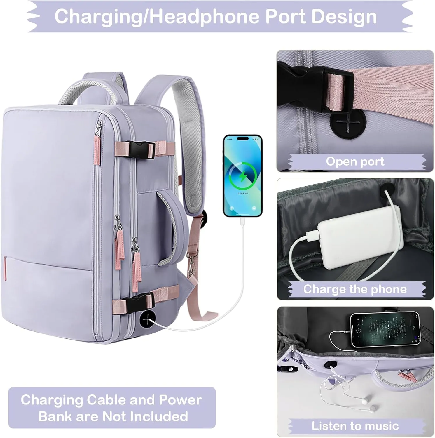 Hanples Travel Backpack for Women as Person Item Flight Approved, Large Carry On Backpack, 17.3 Inch Laptop Backpack, Waterproof Backpack, Hiking Backpack, Casual Bag (Purple)