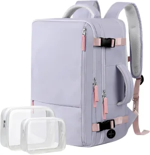 Hanples Travel Backpack for Women as Person Item Flight Approved, Large Carry On Backpack, 17.3 Inch Laptop Backpack, Waterproof Backpack, Hiking Backpack, Casual Bag (Purple)