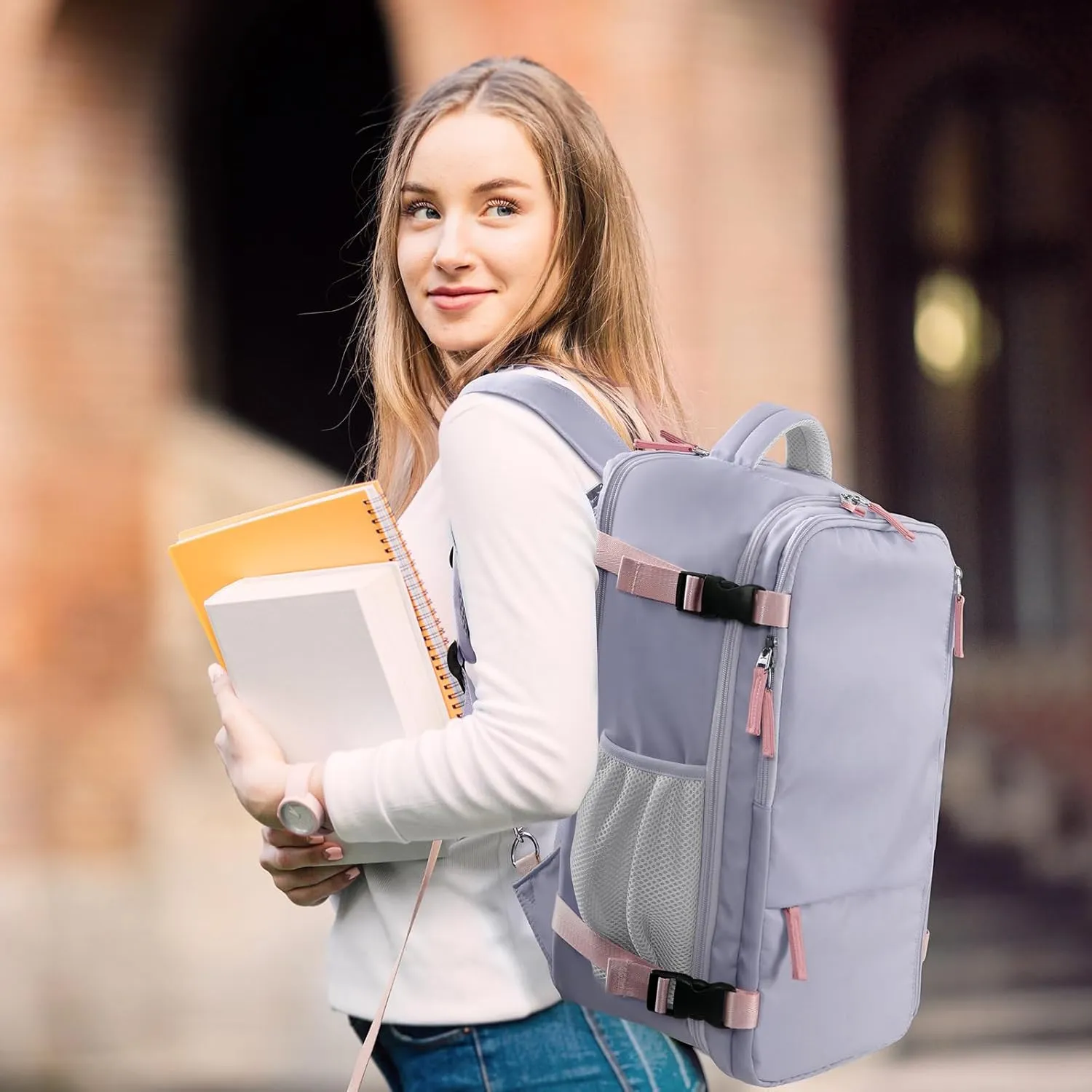 Hanples Travel Backpack for Women as Person Item Flight Approved, Large Carry On Backpack, 17.3 Inch Laptop Backpack, Waterproof Backpack, Hiking Backpack, Casual Bag (Purple)