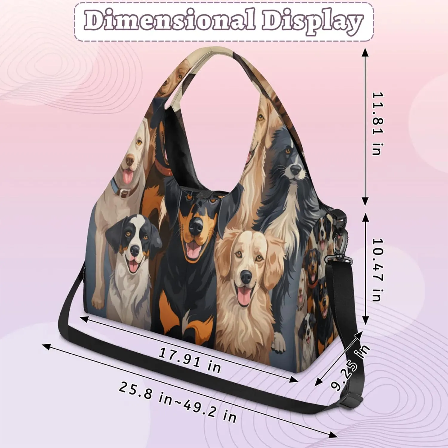 Happy Dog Gathering Waterproof Gym Bag for Men Women, Sports Duffel Bag with Shoe Compartment Yoga Mat Holder, Portable Large Travel Bag for Fitness, Camping, Weekend Trips