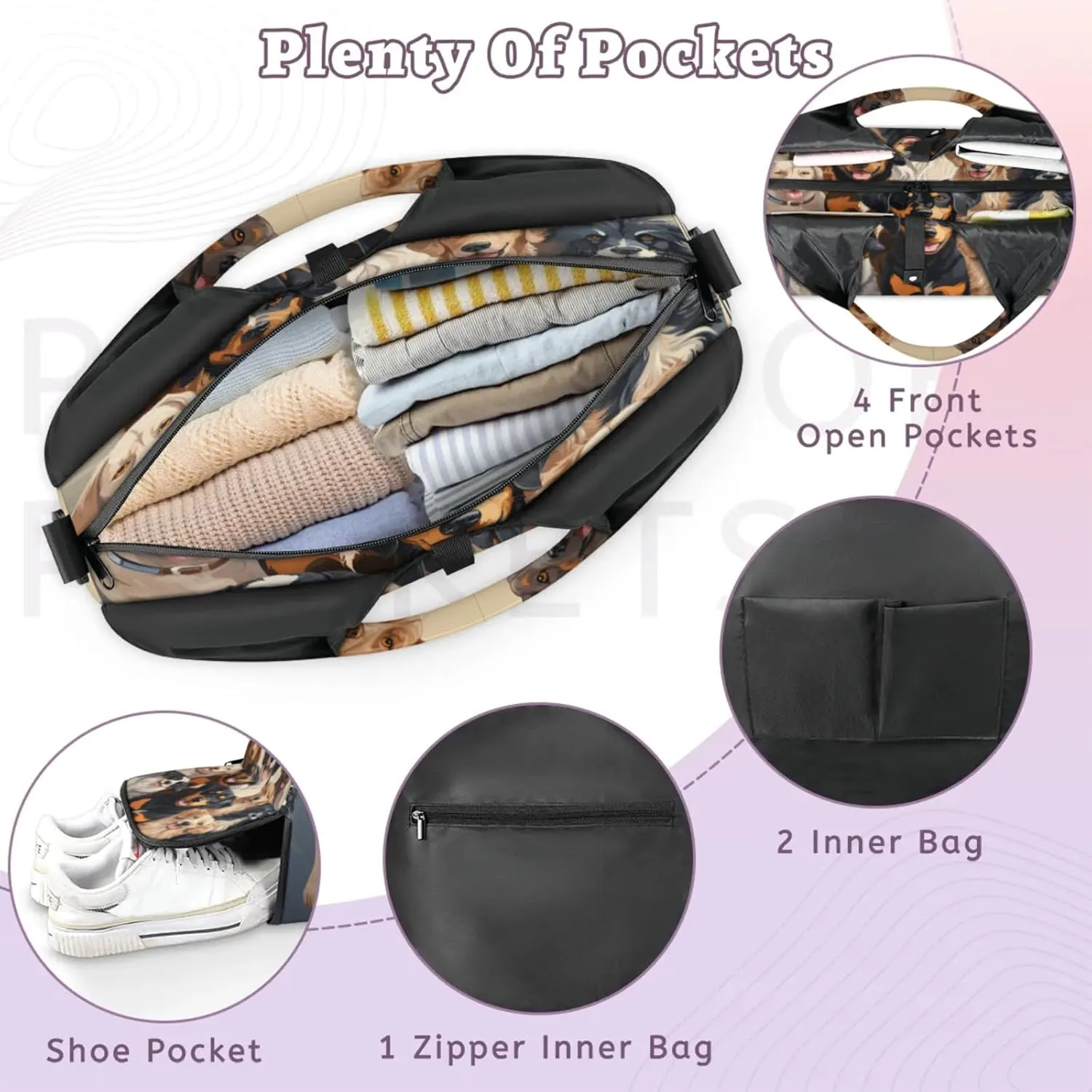 Happy Dog Gathering Waterproof Gym Bag for Men Women, Sports Duffel Bag with Shoe Compartment Yoga Mat Holder, Portable Large Travel Bag for Fitness, Camping, Weekend Trips