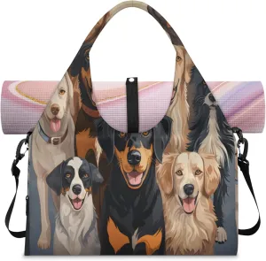 Happy Dog Gathering Waterproof Gym Bag for Men Women, Sports Duffel Bag with Shoe Compartment Yoga Mat Holder, Portable Large Travel Bag for Fitness, Camping, Weekend Trips