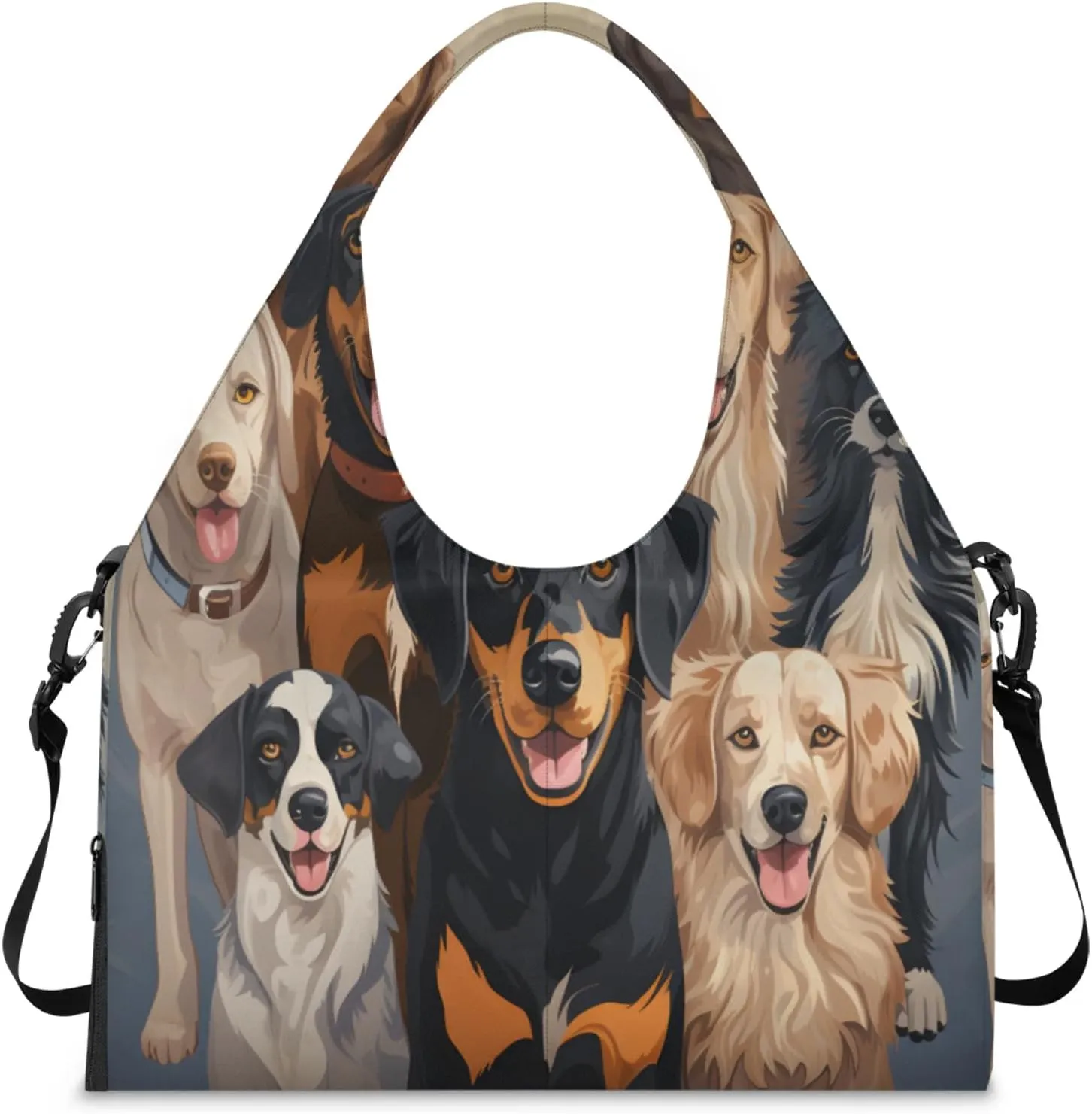 Happy Dog Gathering Waterproof Gym Bag for Men Women, Sports Duffel Bag with Shoe Compartment Yoga Mat Holder, Portable Large Travel Bag for Fitness, Camping, Weekend Trips