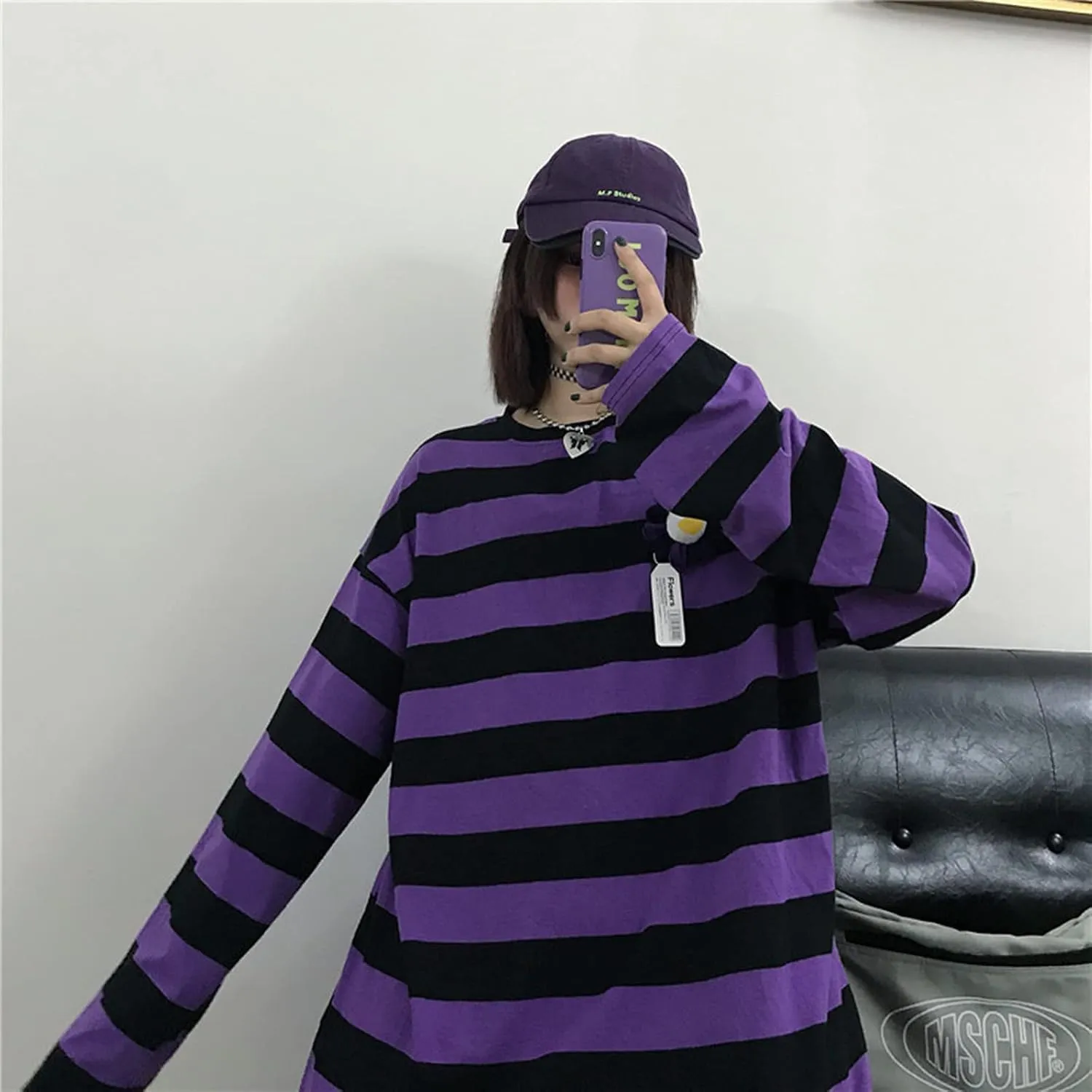 Harajuku Oversized Striped T-Shirt Y2K Long Sleeve Crewneck Baggy Clothes Vintage Streetwear Pullover