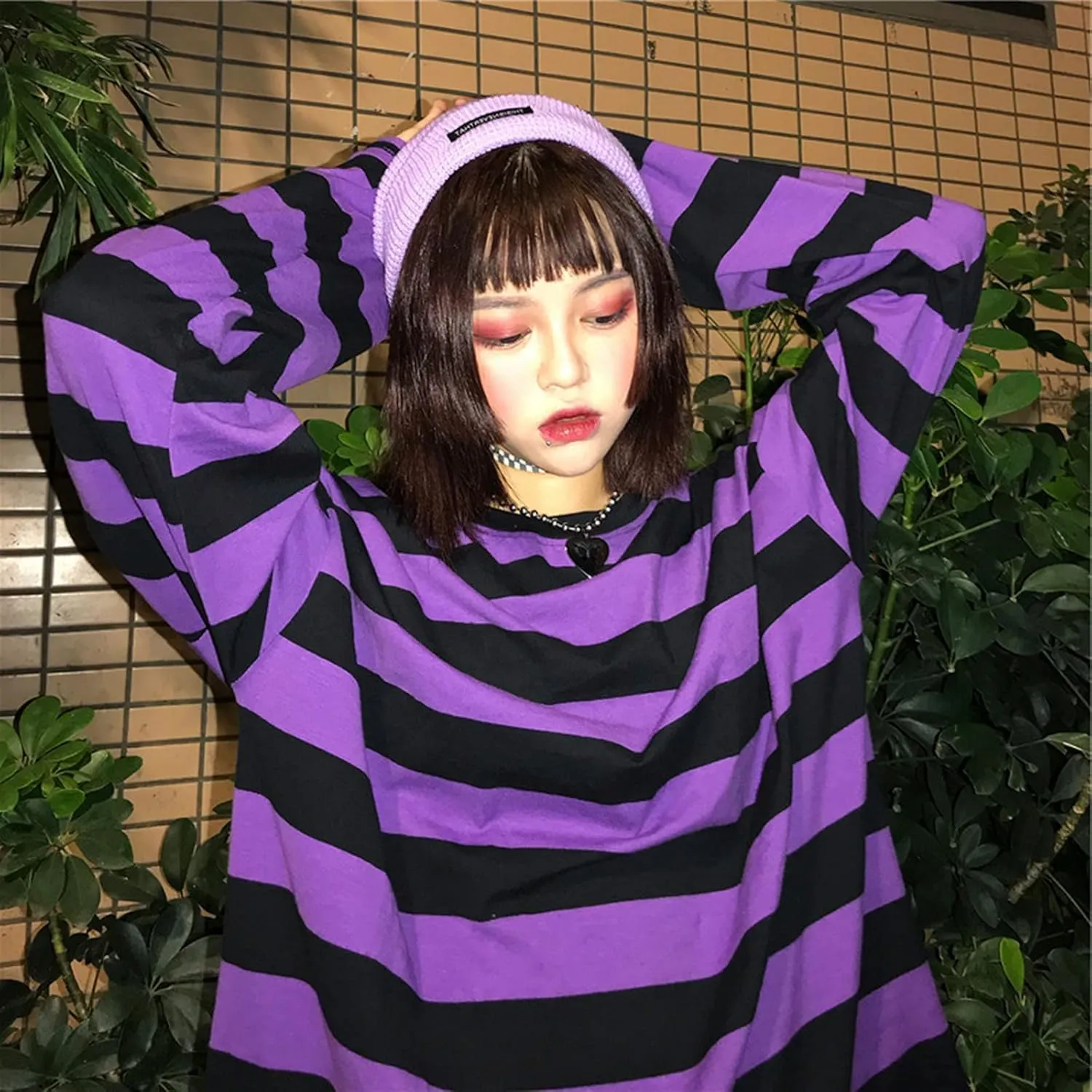 Harajuku Oversized Striped T-Shirt Y2K Long Sleeve Crewneck Baggy Clothes Vintage Streetwear Pullover
