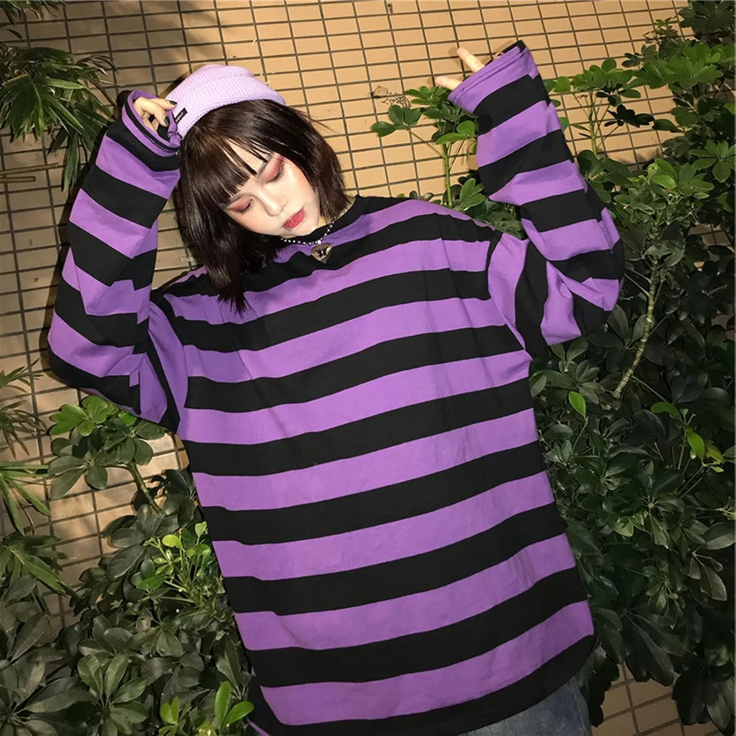 Harajuku Oversized Striped T-Shirt Y2K Long Sleeve Crewneck Baggy Clothes Vintage Streetwear Pullover