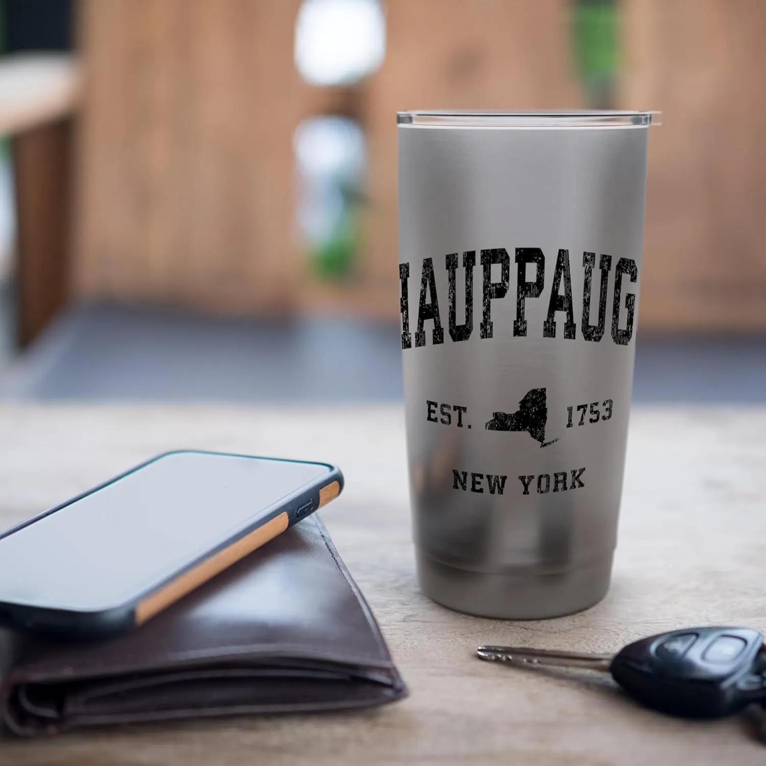Hauppauge New York NY Vintage Athletic Black Sports Design Stainless Steel Insulated Tumbler