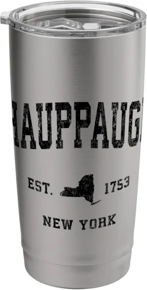 Hauppauge New York NY Vintage Athletic Black Sports Design Stainless Steel Insulated Tumbler