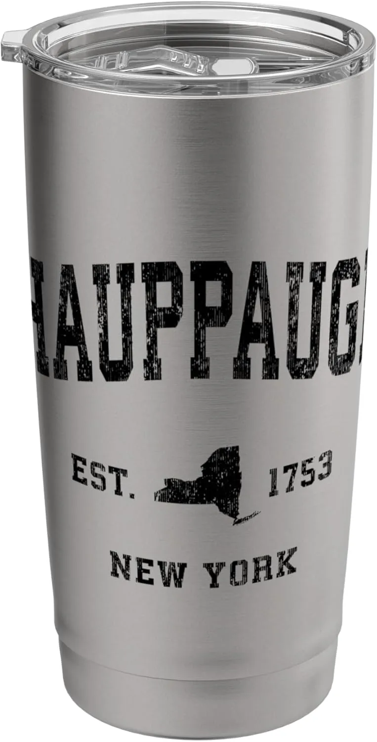 Hauppauge New York NY Vintage Athletic Black Sports Design Stainless Steel Insulated Tumbler