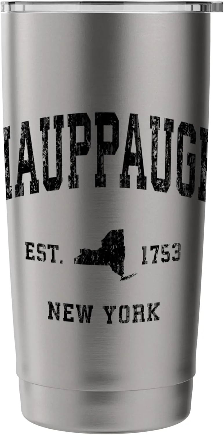 Hauppauge New York NY Vintage Athletic Black Sports Design Stainless Steel Insulated Tumbler