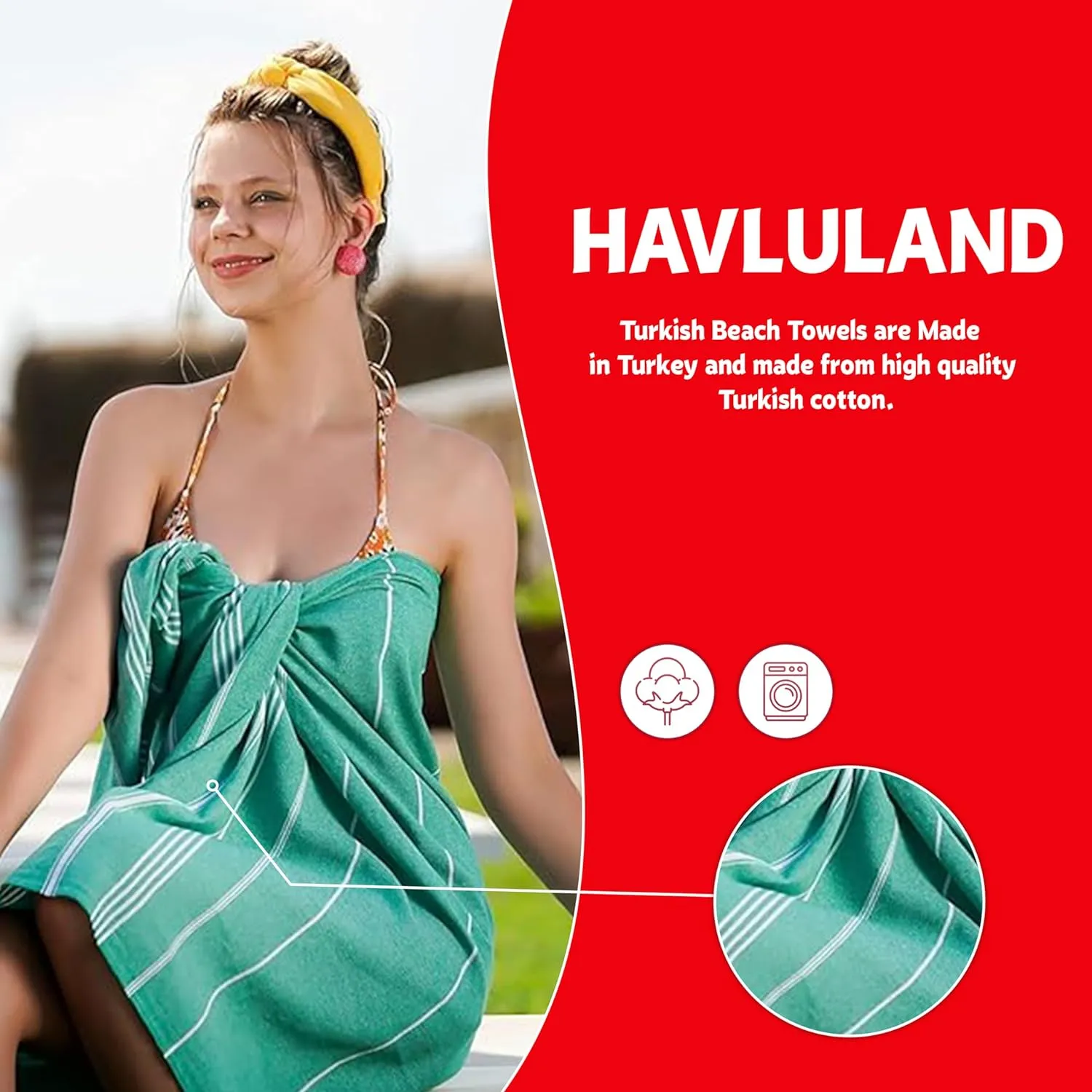 HAVLULAND |Pack of 2| Turkish Beach Towels Oversized 39x71, 100% Turkish Cotton Sand Free Quick Dry Absorbent Towel Travel Blanket for Adults Beach Gift Beach Essentials - Aquamarine
