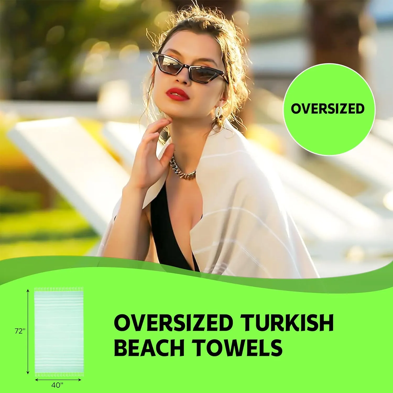HAVLULAND |Pack of 2| Turkish Beach Towels Oversized 39x71, 100% Turkish Cotton Sand Free Quick Dry Absorbent Towel Travel Blanket for Adults Beach Gift Beach Essentials - Aquamarine